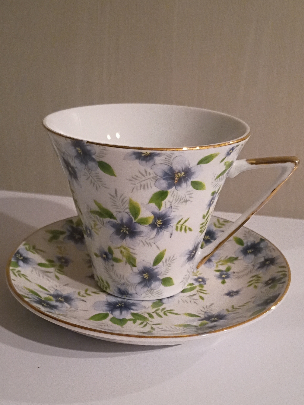 Elegant Vintage Porcelain Teacup And Matching Saucer Gold Rim